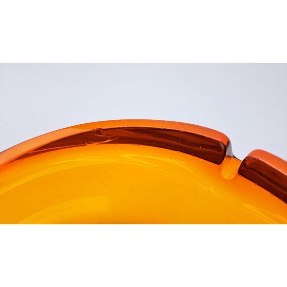 Vintage Viking Persimmon Glass Cadmium Amber Ashtray Tulip Orange MCM 6.5 inches - Picture 11 of 16